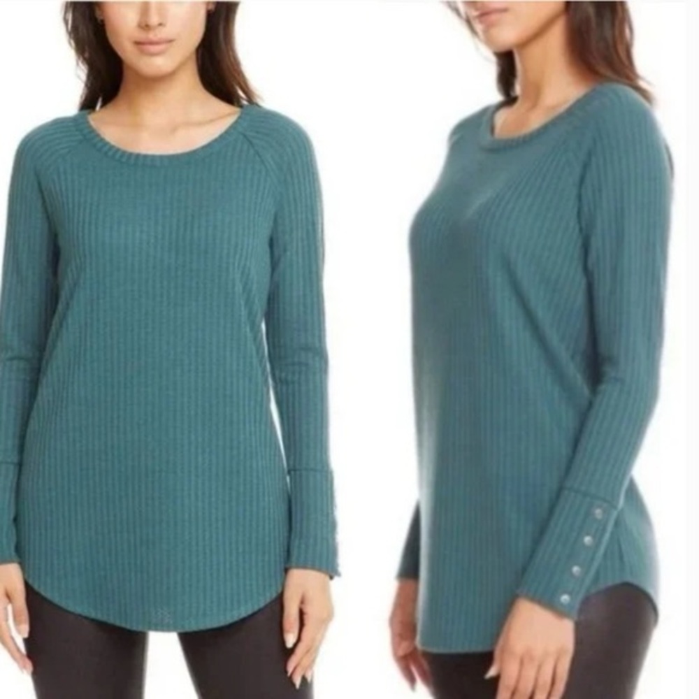 Chaser Long Sleeved Teal Swoopneck Waffle Thermal